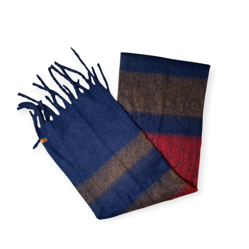 Frye and Co. Chunky Fringe Oversized Scarf Red Blue Taupe Multi OS